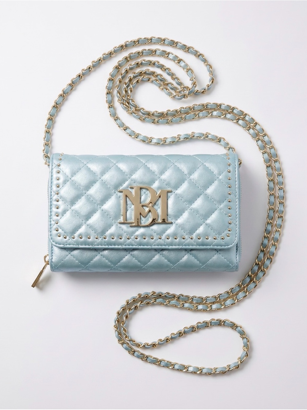 Badgley Mischka Quilted Chain Crossbody Bag Blue Gold Cinderella